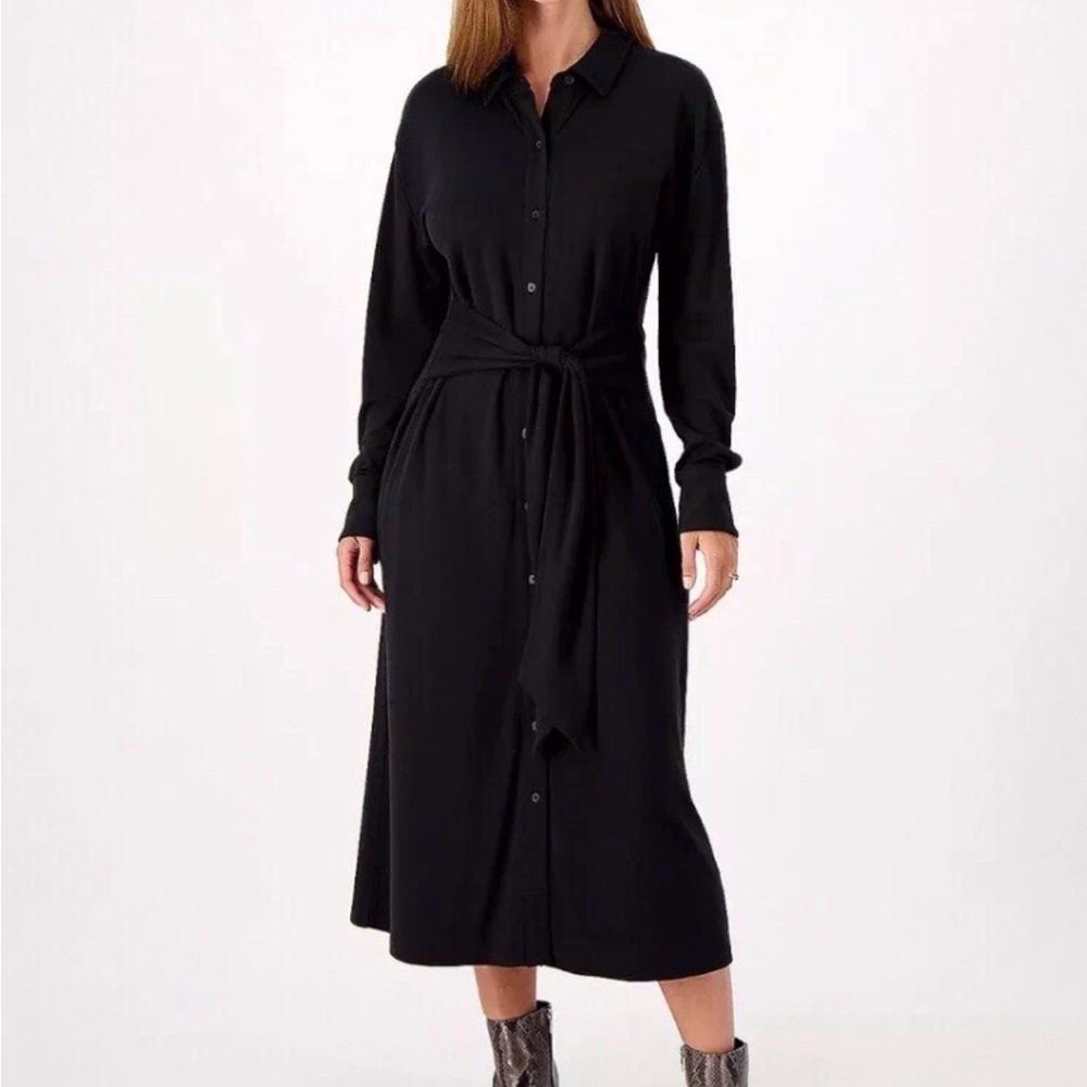 Jason Wu J Jason Wu Regular Draped Shirt Midi Dress Black Size XL Long Sleeve